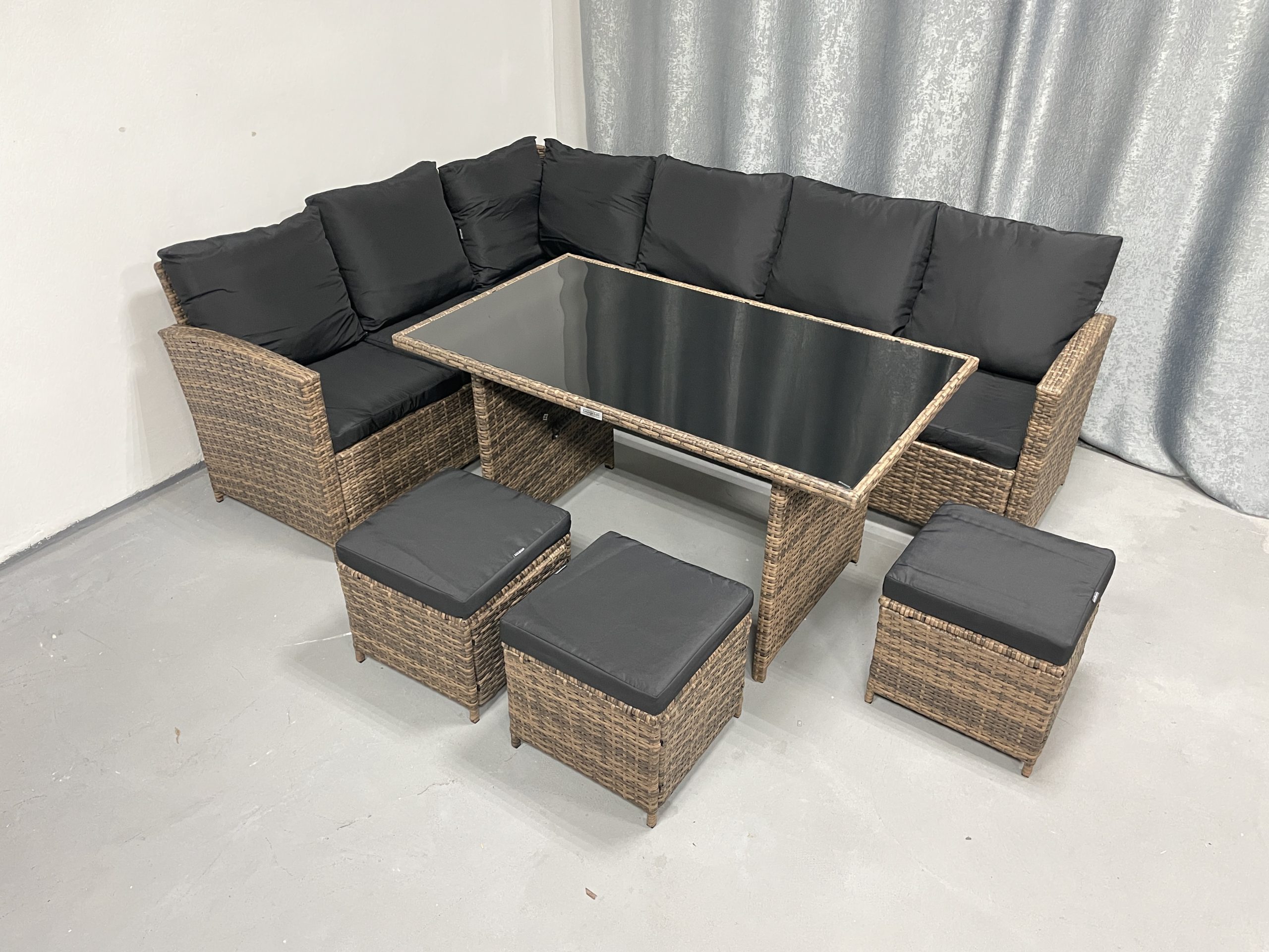 Садові меблі з ротангу Lounge Loft Набір "Мадрид та три пуфи" Лівий кут Світло-коричневий Light Brown - Зображення 2